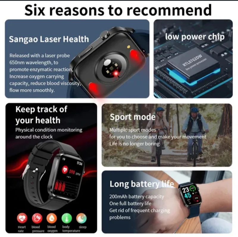 Bluetooth Calling New Blood Sugar Smart Watch Watch Heart rate blood pressure tracker 