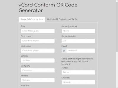 vCard Conform QR Code Generator 