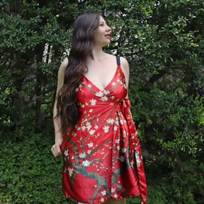 Vestido Reversible Almendro en Flor rojo Van Gogh 