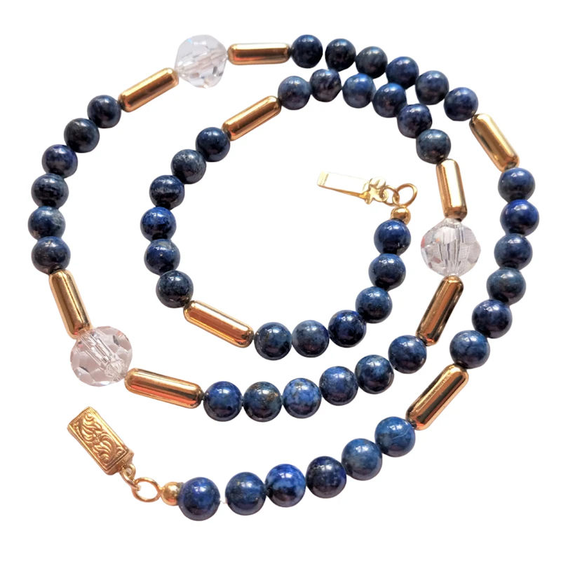 UNIKAT / Edelsteinkette Lapislazuli mit Kristallkugeln 