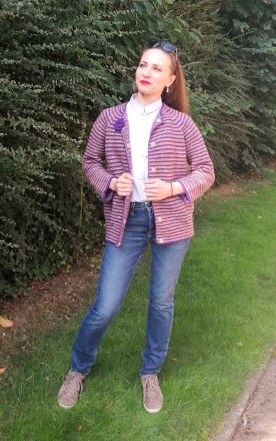 Womens jacket, hand knitted with stripes and raglan, will be made in your favorite color (to order)