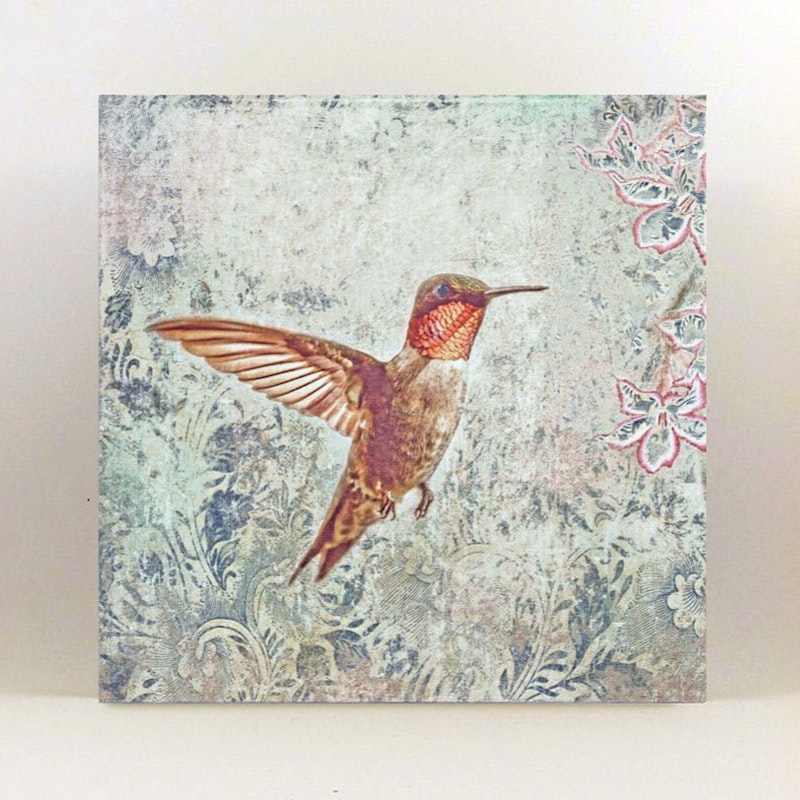 Kolibri Vintage, Wandbild vogel im Landhausstil, Shabby Chic