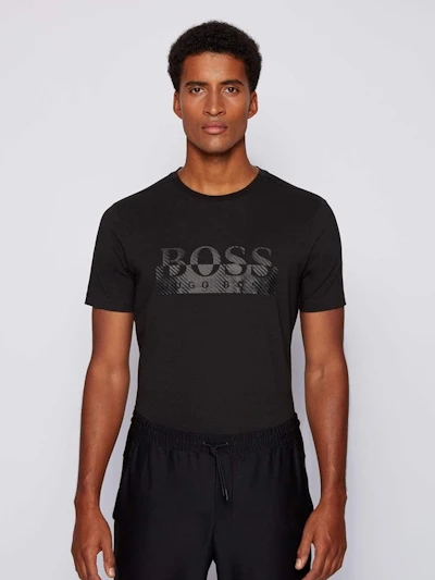 BOSS - T-SHIRT NOIR À LOGO TEXTURÉ