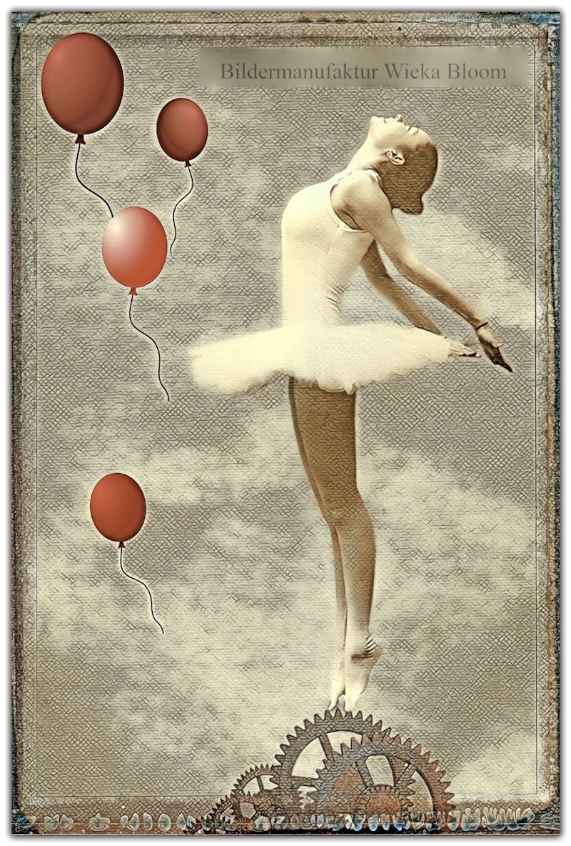 Tänzerin mit roten Ballons Wanddeko Shabby Chic Vintage Style Steampunk 