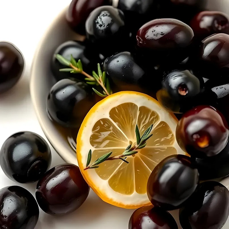 Green & Blu Kalamata Oliven mit Zitrone und Thymian in Balsamico Essig 200g