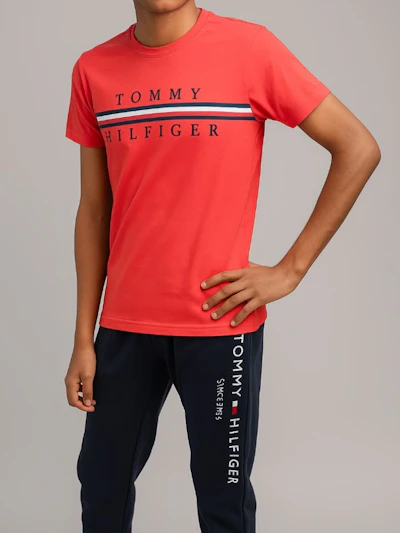 TOMMY HILFIGER - T-SHIRT ROUGE BANDE TRICOLORE 