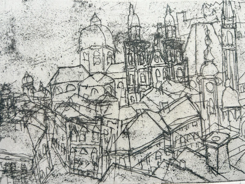 Rudolf Hradil - Blick auf den Salzburger Dom - Radierung