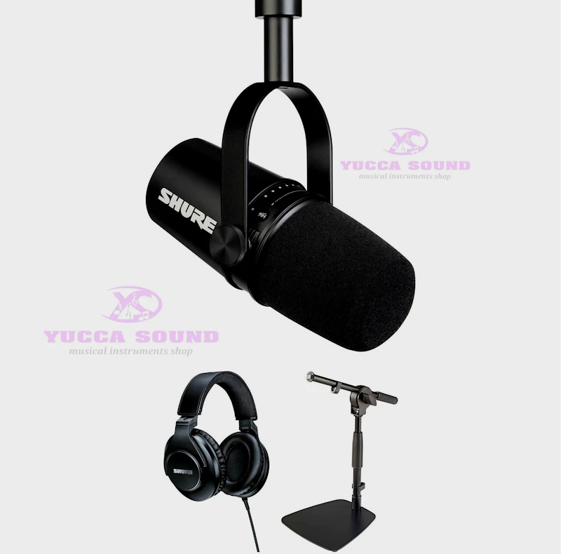 Shure MV7 Podcast Microphone Kit with Mic Stand and Headphones (Black)