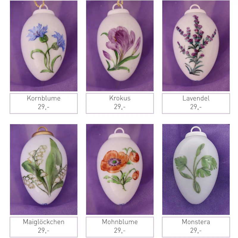 Kleine Porzellaneier zum Hängen - Blumenmotive