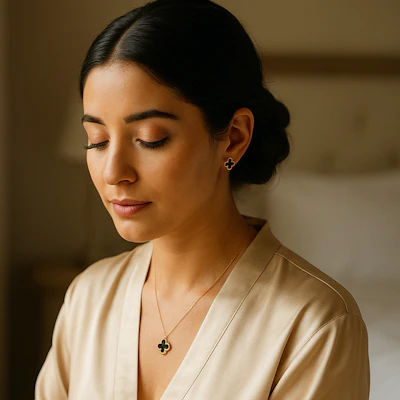 Gold-Tone Onyx Clover Necklace Set