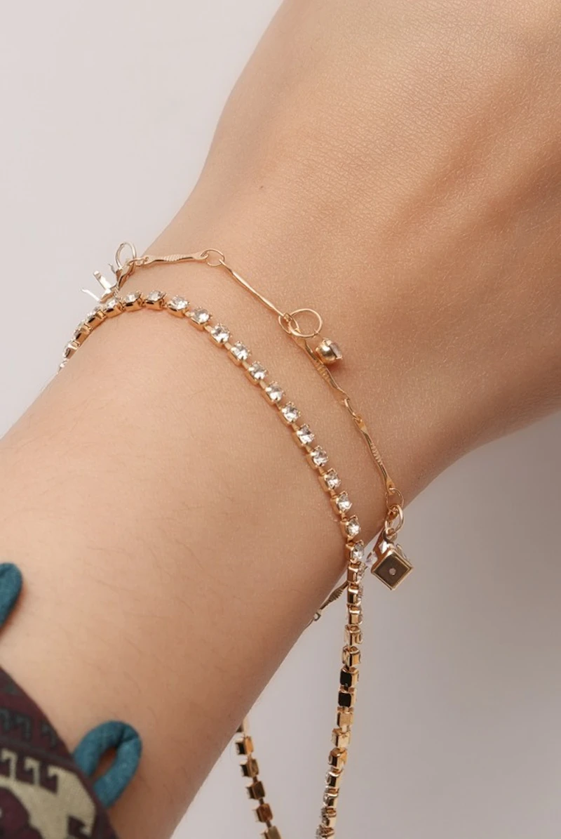 2 Layered Golden Bracelet with silver stones
