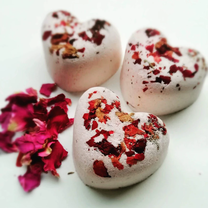 4 Rose Petals Bath Bombs - with Rose Geranium & Ylang Ylang Essential Oils