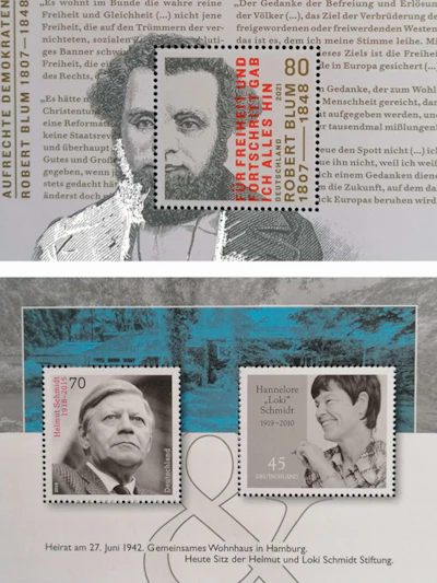 Briefmarken BRD  Block 83 Helmut u. Loki Schmidt und Block 89 Robert Blum, postfrisch