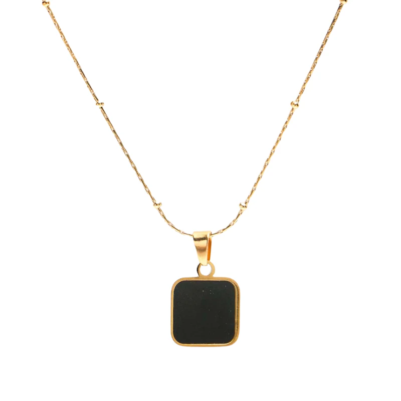 Minimalist Black Square Pendant Necklace