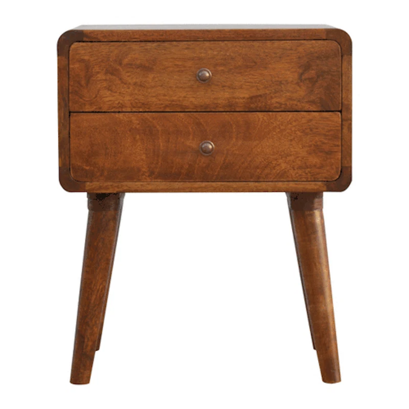 Curved Chestnut Bedside Table