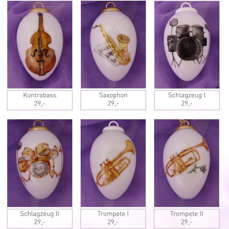 Kleine Porzellaneier zum Hängen - Instrumente