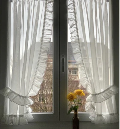 Voile vitrage 2 Pcs/Set curtain, plain, with ruffle, wide 0.95 m. x high (from 1,10 m. to 2,20 m.)