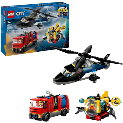 LEGO 60462 City Kombinationsset mit Hubschrauber, Löschauto und U-Boot