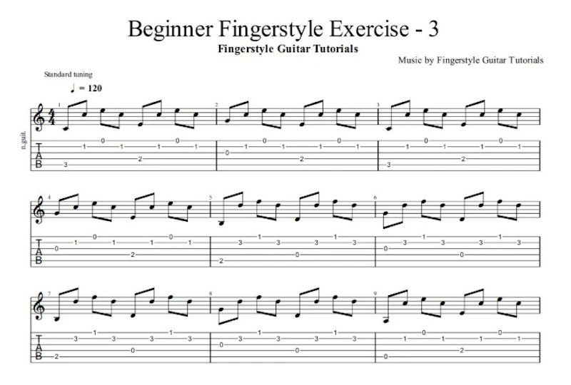 Beginner Fingerstyle Exercise 3 - TABS & Sheet Music