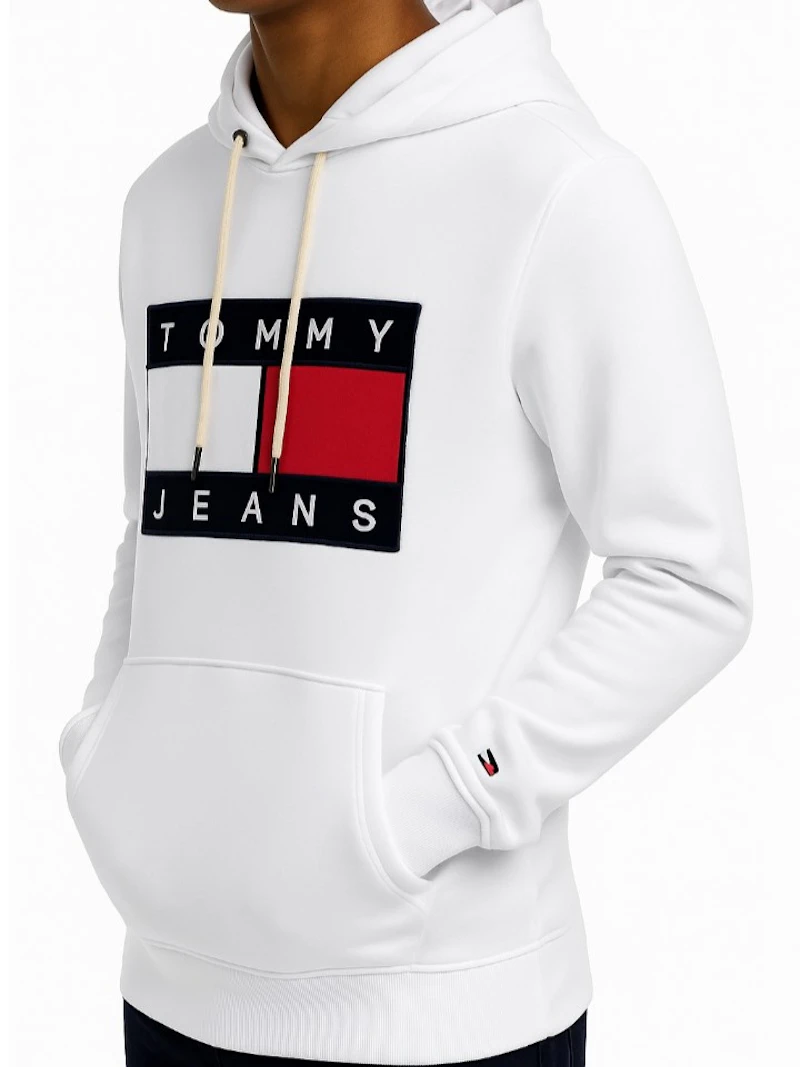 TOMMY JEANS - HOODIE BLANC LOGO DRAPEAU