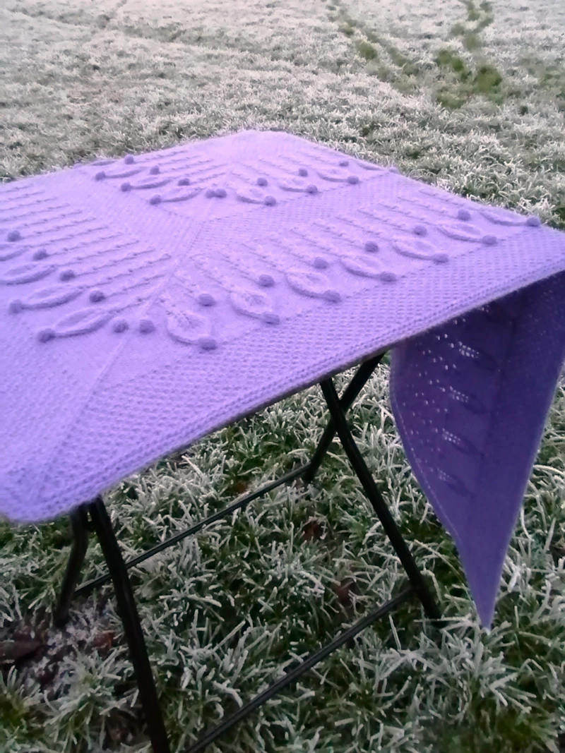 Scarf for women, triangle, in bluebell, with openwork & balls pattern, 100% Gelongora, will be made in your favorite color, to pre-order