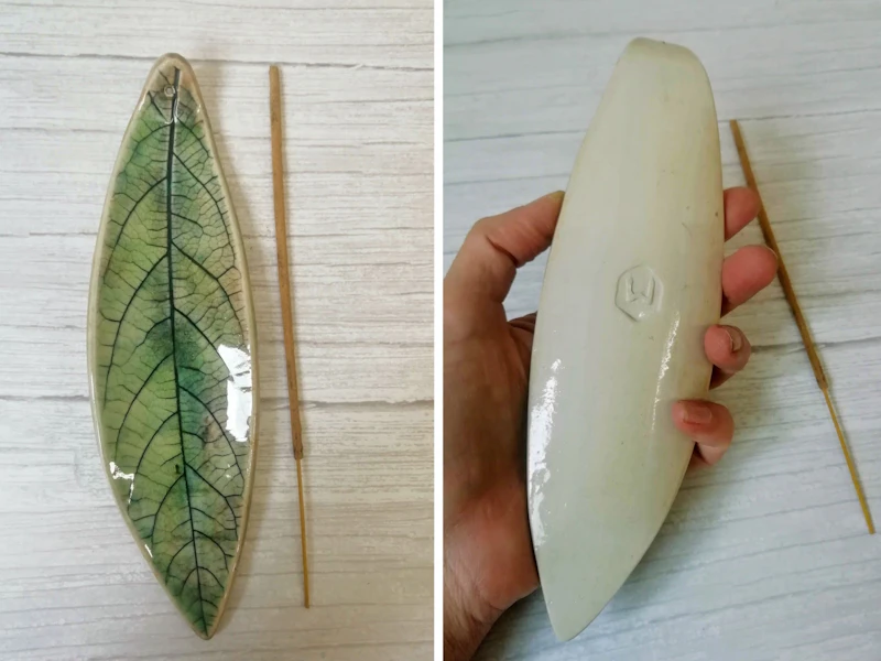 Ceramic avocado leaf incence burner