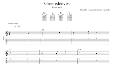 Greensleeves - Practice Melody | TABS, Chords & Sheet Music
