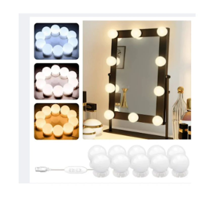 LED Vanity Mirror Lights | 3 Light Mode Led Bulbs for makeup Mirror Stand | 10 Bulbs