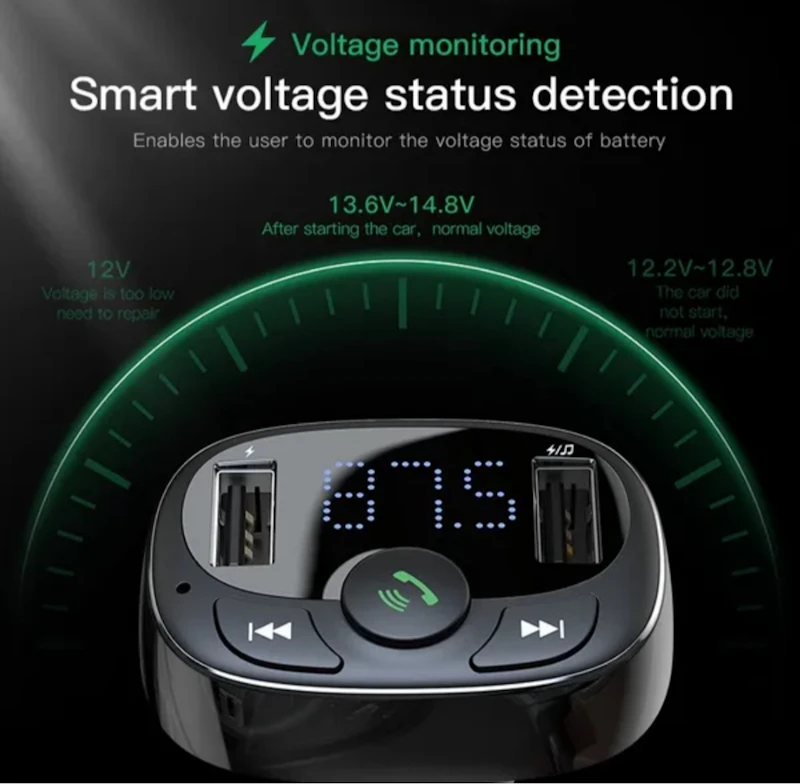 Bluetooth transmitter dual USB phone charger