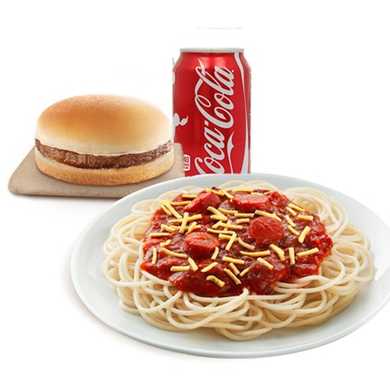 Spaghetti + Yumburger + Coke (Jollibee)