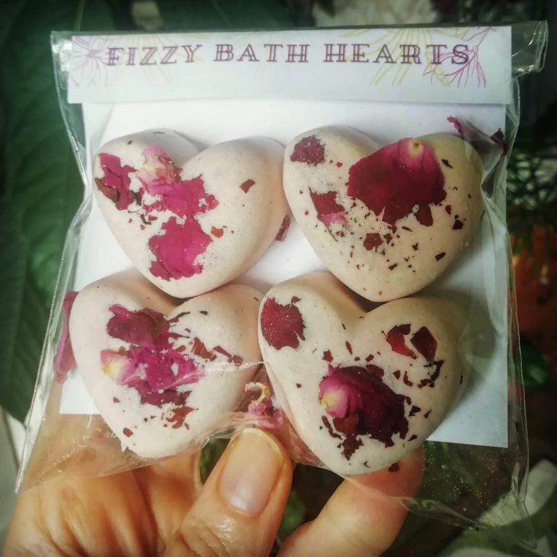 4 Rose Petals Bath Bombs - with Rose Geranium & Ylang Ylang Essential Oils