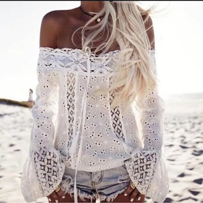 Summer women embroidery lace crop top