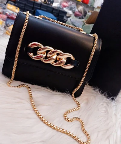 PU Leather Plain Hand Bag With Long Chain Strap