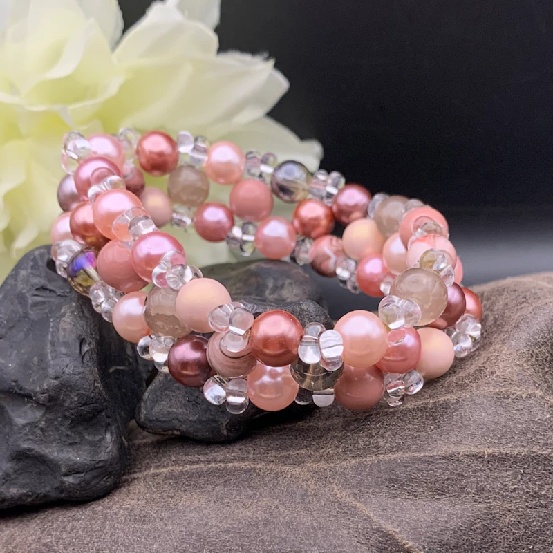 •• SÅLD •• 3-radigt armband ROS rosa/silver