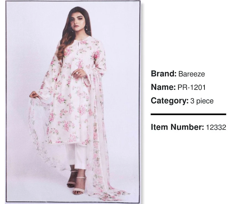 Bareeze - 3 Pc Unstitched Lawn Suit