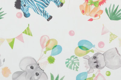 Kids curtain fabrics Animal Party, in SUN OUT quality, width - 1,50 m., without lead tape