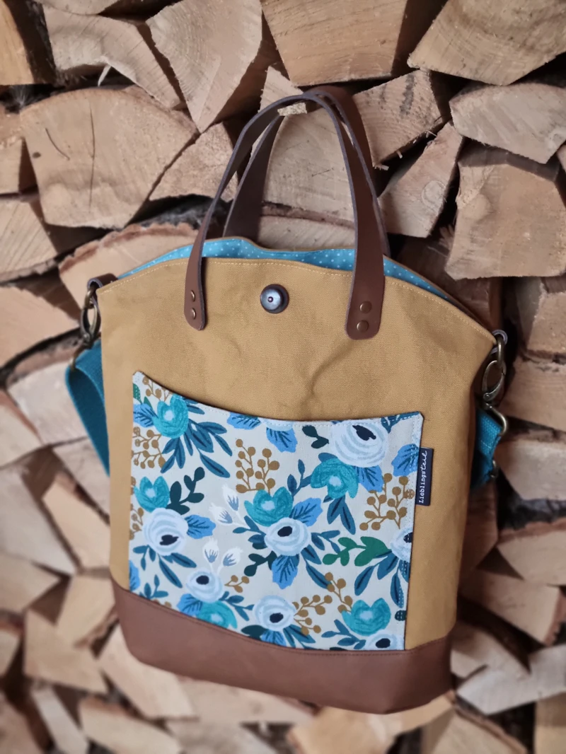 Umhängetasche/ Beuteltasche senfgelb/floral