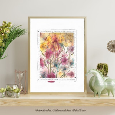 Handgemaltes Aquarell, Blumenmotiv mit Zitat Posterprint  kaufen