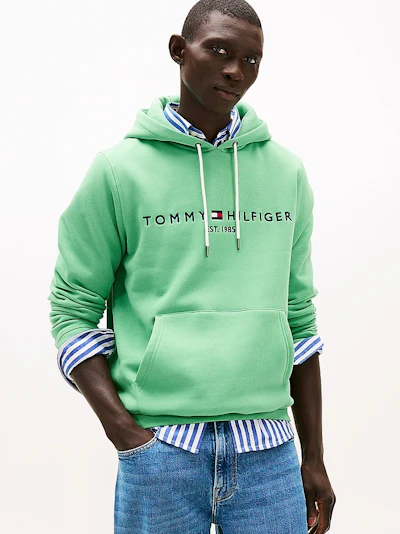 TOMMY HILFIGER - SWEAT À CAPUCHE VERT LOGO BRODÉ