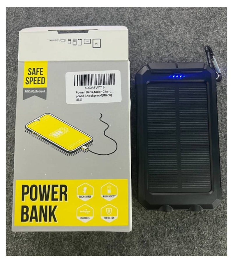Power Bank 36.800 mAh Carga Solar. 2 linternas Resistente a salpicaduras, golpes