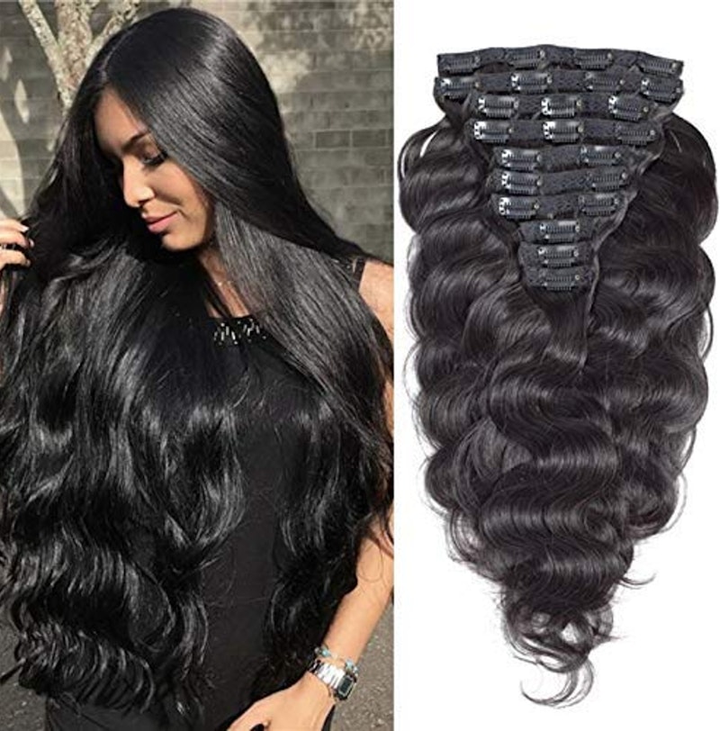 18" Clip-in Human Hair Extensions - Natural Black