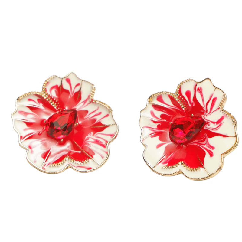 Crimson Bloom Flower Earrings