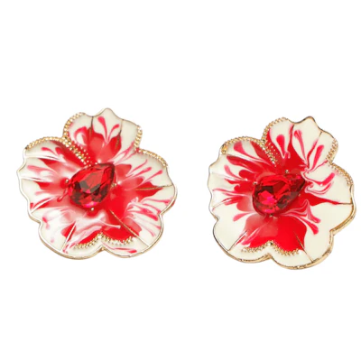 Crimson Bloom Flower Earrings