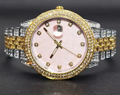 PRE ORDER Gold on silver pink bling watch 