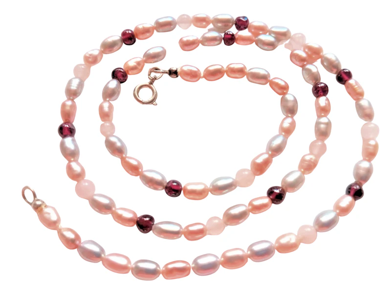 UNIKAT / Perlenkette mit Rosenquarz und Granat