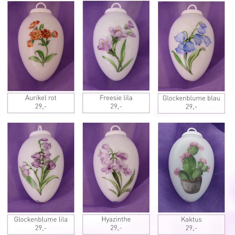 Kleine Porzellaneier zum Hängen - Blumenmotive