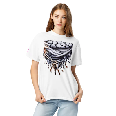Unisex garment-dyed heavyweight Palestinian iconic keffiyeh t-shirt
