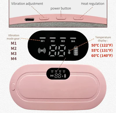 WBC WORLDBEAUTYCARE Portable Cordless Heating Pad - Menstrual Heating Pad,Warm Palace Belt for Back Pain with 3 Heat Levels and 4 Massage Modes - Back or Belly Heating Pad for Women and Girl Belly Wrap Belt
