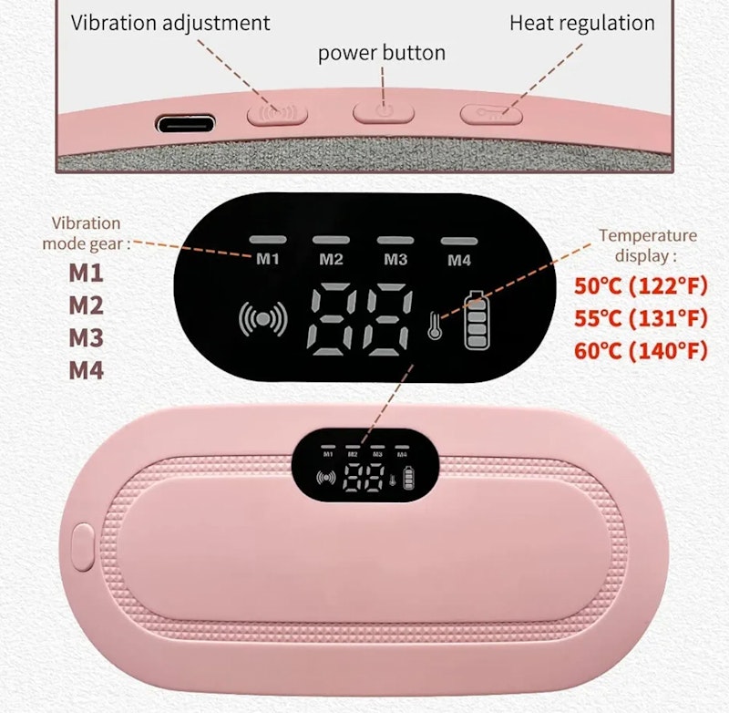 WBC WORLDBEAUTYCARE Portable Cordless Heating Pad - Menstrual Heating Pad,Warm Palace Belt for Back Pain with 3 Heat Levels and 4 Massage Modes - Back or Belly Heating Pad for Women and Girl Belly Wrap Belt