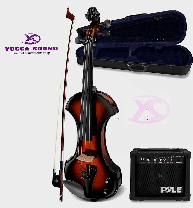 Electric Violin and Amplifier Kit, 4/4 Solid Wood Silent Fiddle with Case and Bow,